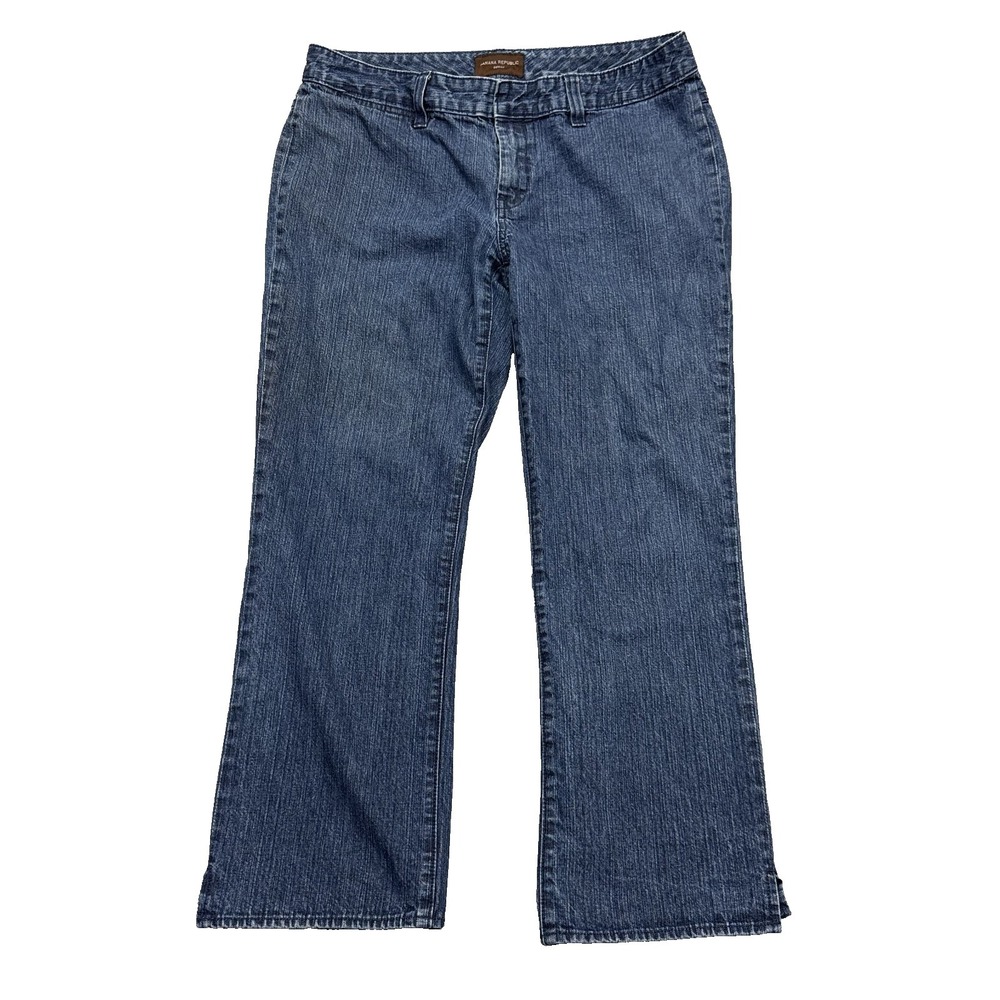 Banana Republic Women's Jeans Size 14 Straight Leg Slit Hems Dark‎ Wash Denim